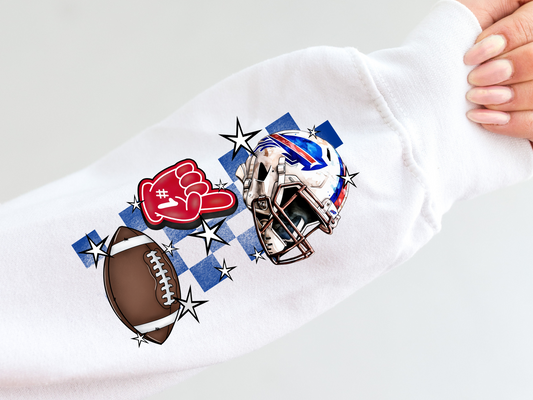 Bills helmet, foam finger, football & blue checkered - sleeve