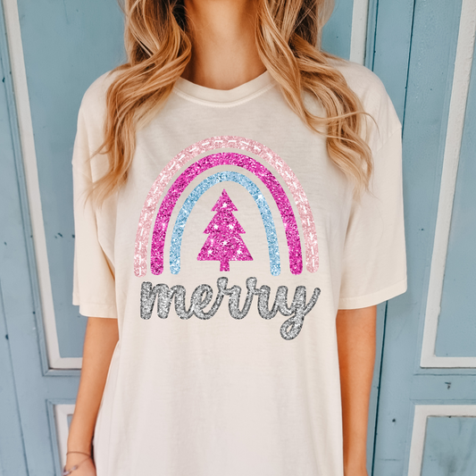 Faux Sequin Merry Rainbow