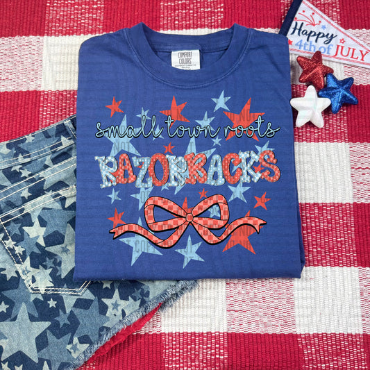 SMALL TOWN ROOTS RAZORBACKS RED WHITE & BLUE