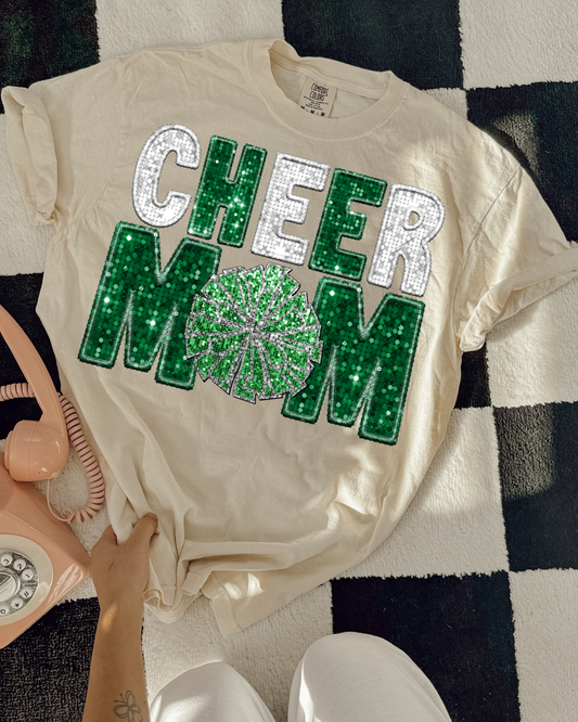 Cheer Mom White And Green Glitter