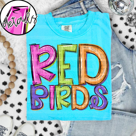 DOODLE COLORFUL REDBIRDS
