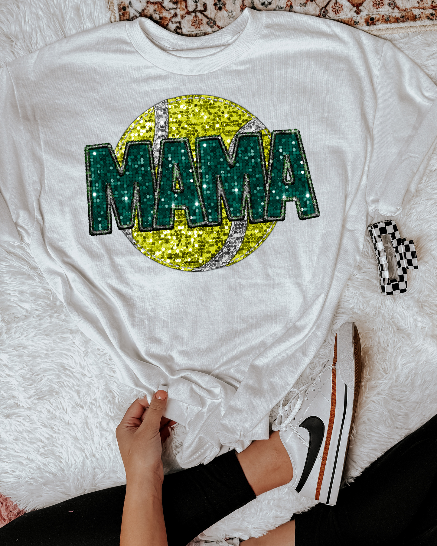 Softball Mama Green Glitter