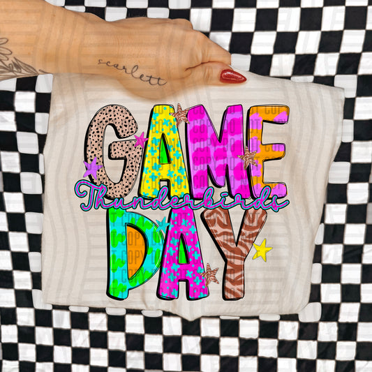 GAME DAY THUNDERBIRDS COLORFUL CHEETAH ZEBRA STARS