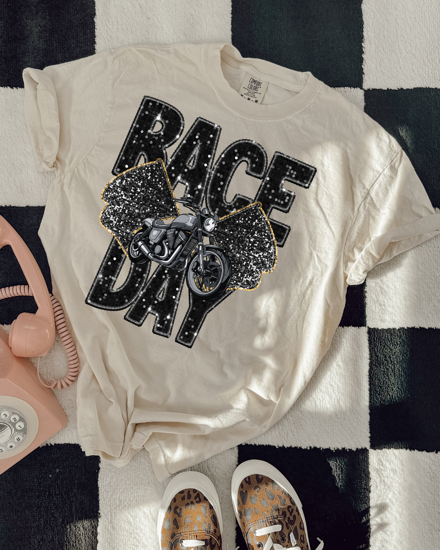 Race Day Black Glitter With Bike