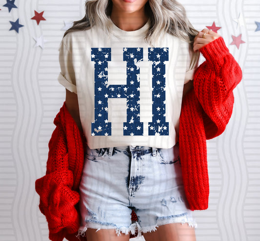 HI BLUE WITH STARS & DISTRESSED