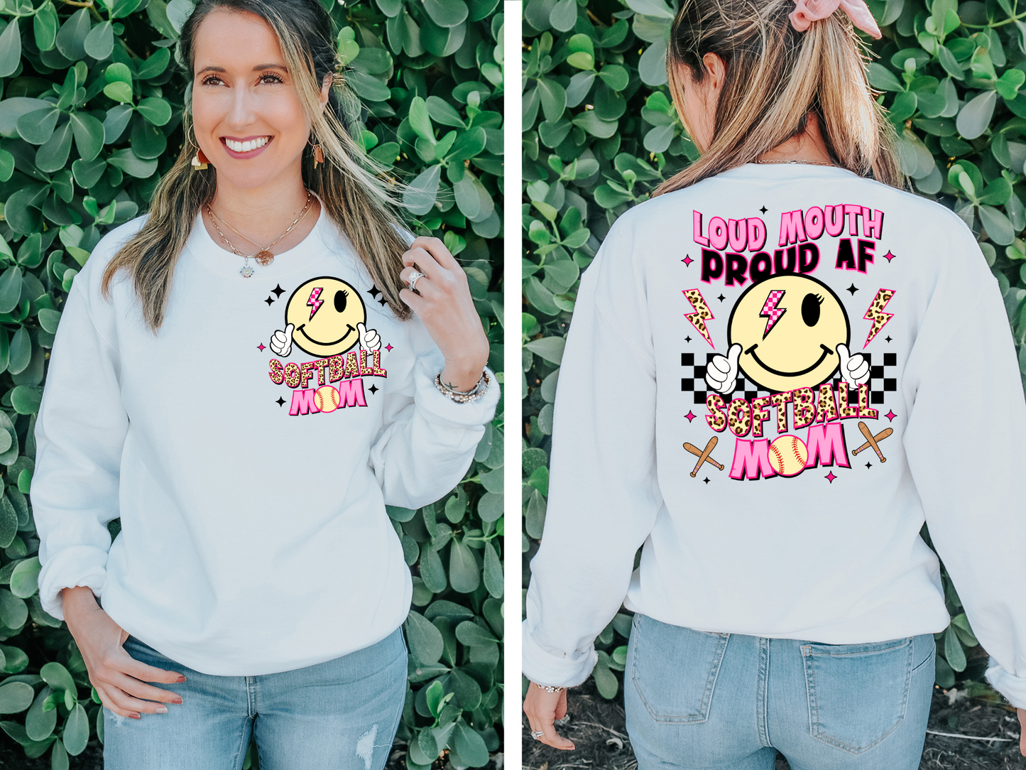 Softball mom with smiley - front