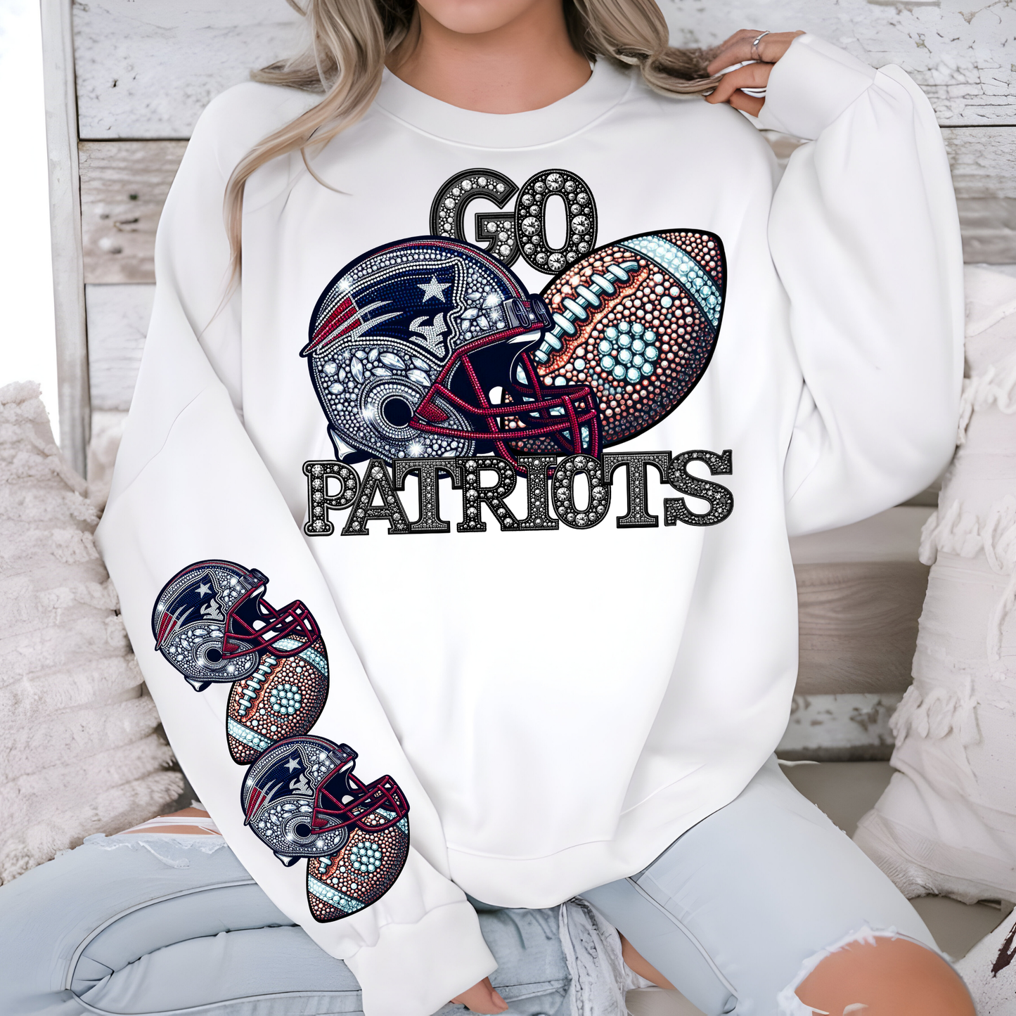 Diamond Studded Football - PATRIOTS - SLEEVE
