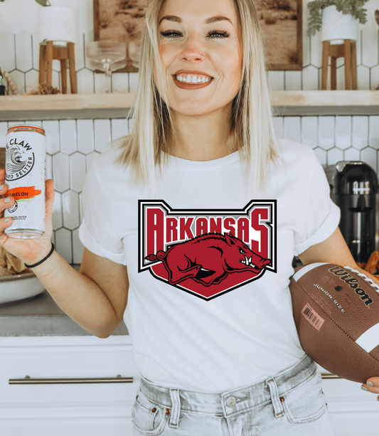 Arkansas with Razorback underneath