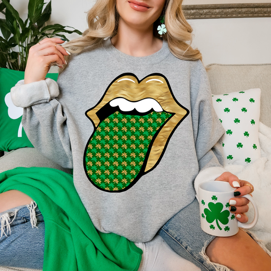 St. Patrick's Day Rolling Stones Tongue Yellow Cheetah Green & Yellow Tongue