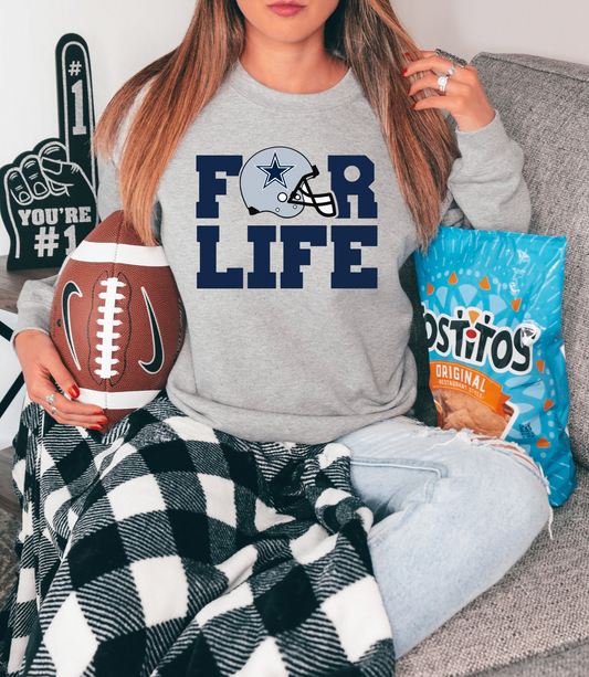 For life with Cowboys helmet as O - blue letters