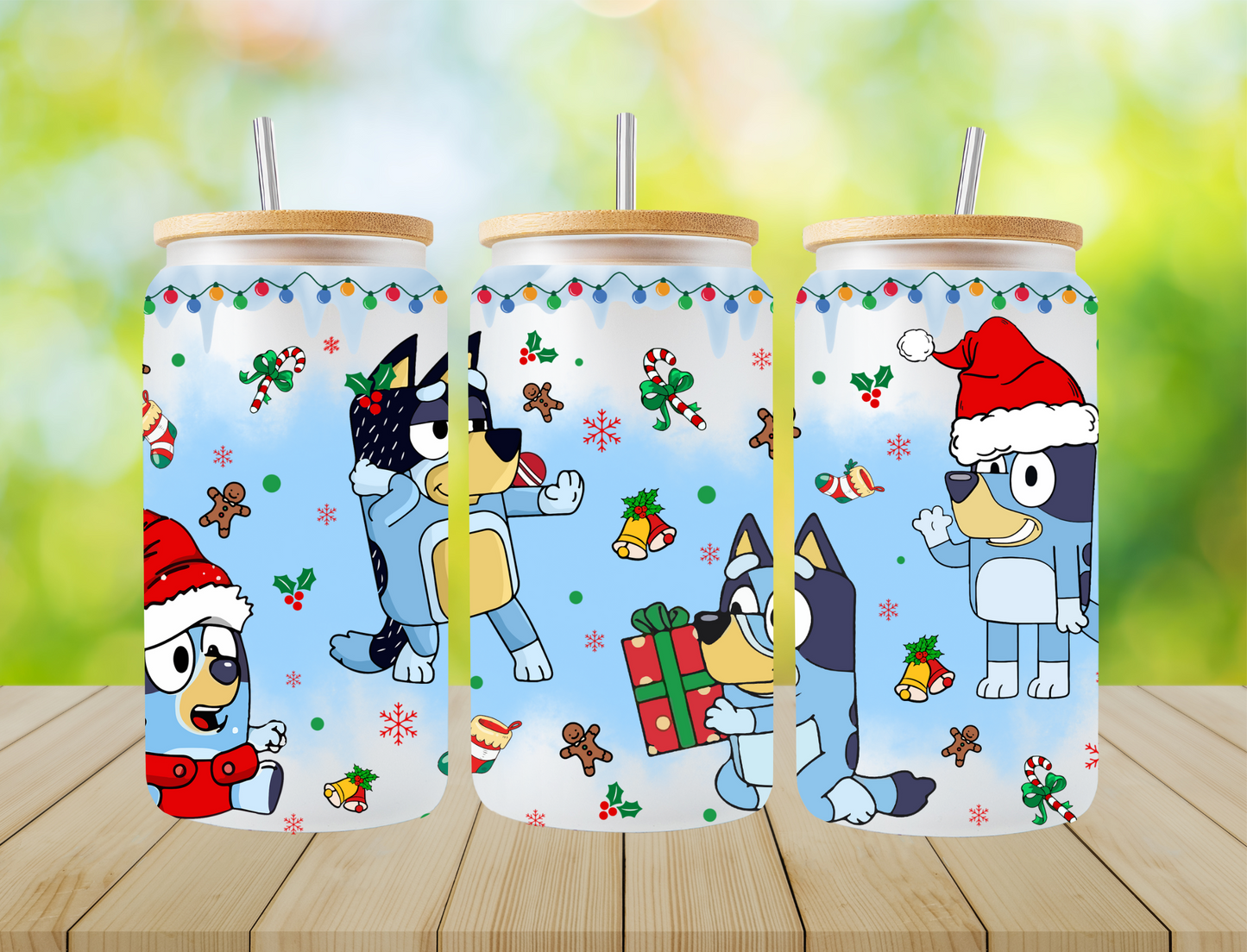Bluey Christmas Collage Blue BG - UV Libby Wrap