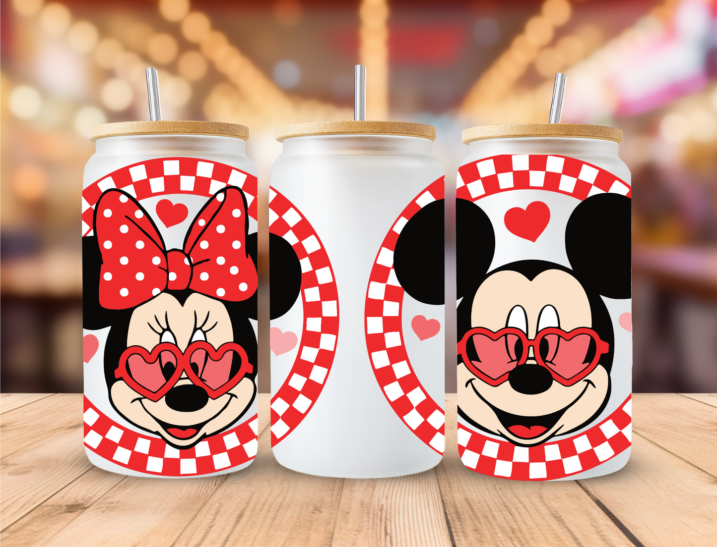 Mickey and Minnie Red Checker Heart Glasses - UV Libby Wrap