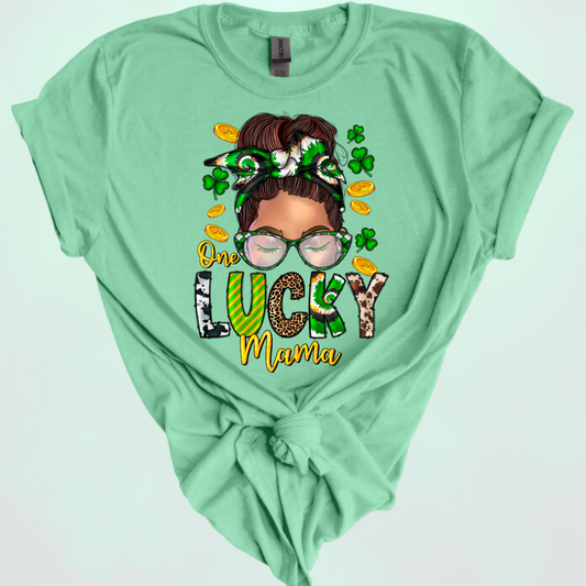 One Lucky Mama Messy Bun- DTF Transfer