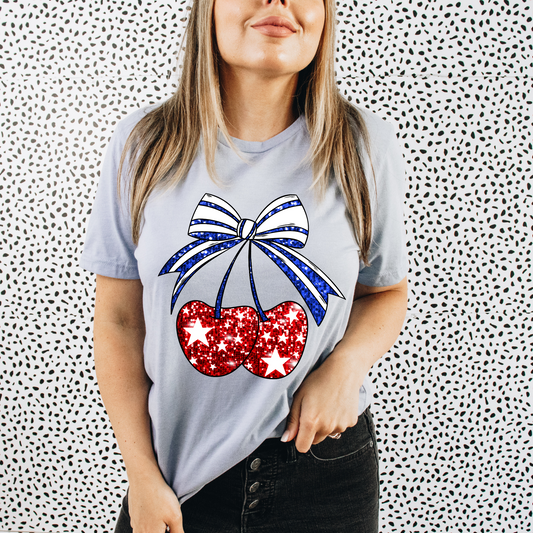 Cherries Blue Bow