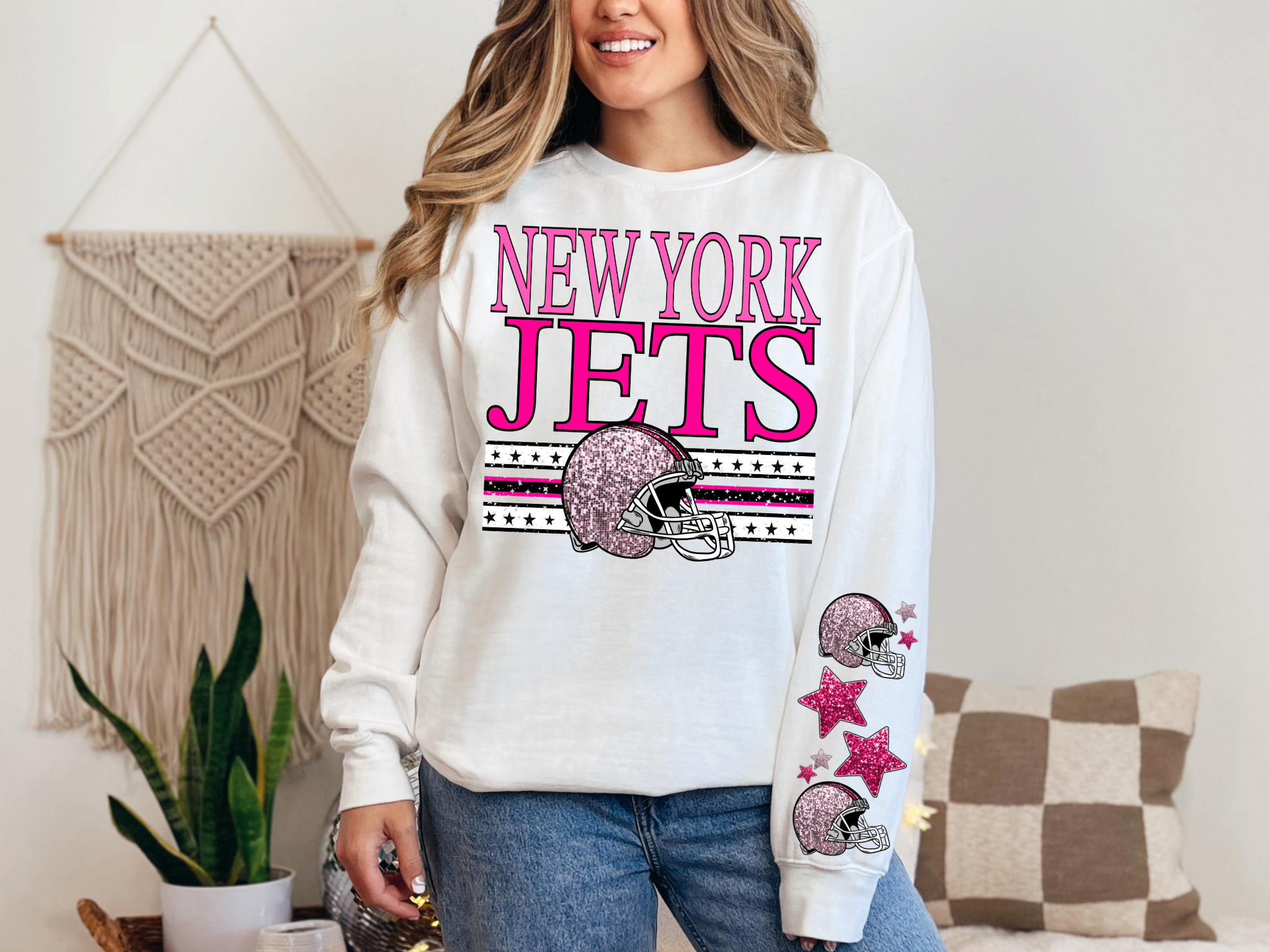 NFL Pink Sequins New York Jets - FRONT – Earthline Customs
