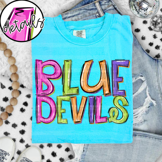 DOODLE COLORFUL BLUE DEVILS