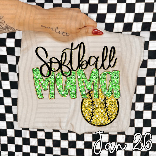 SOFTBALL MAMA LIME FAUX SPARKLE