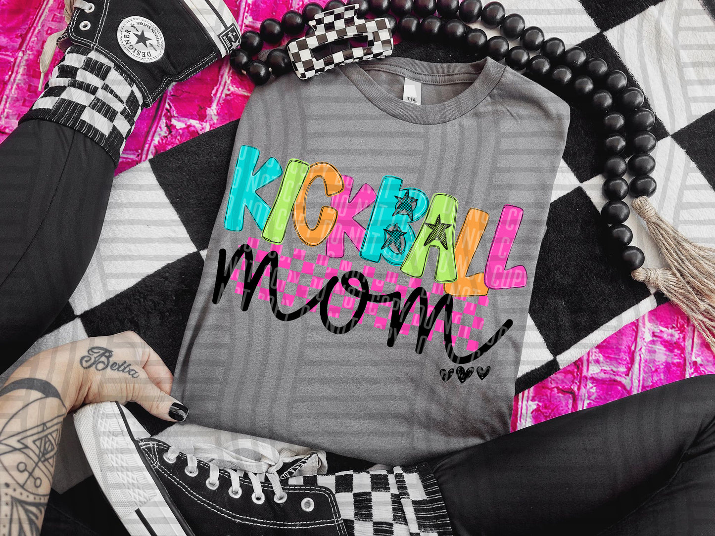 KICKBALL MOM COLORFUL STARS CHECKERS