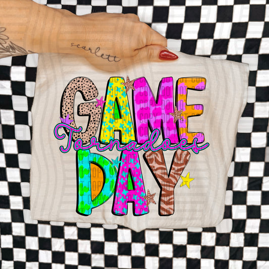GAME DAY TORNADOES COLORFUL CHEETAH ZEBRA STARS