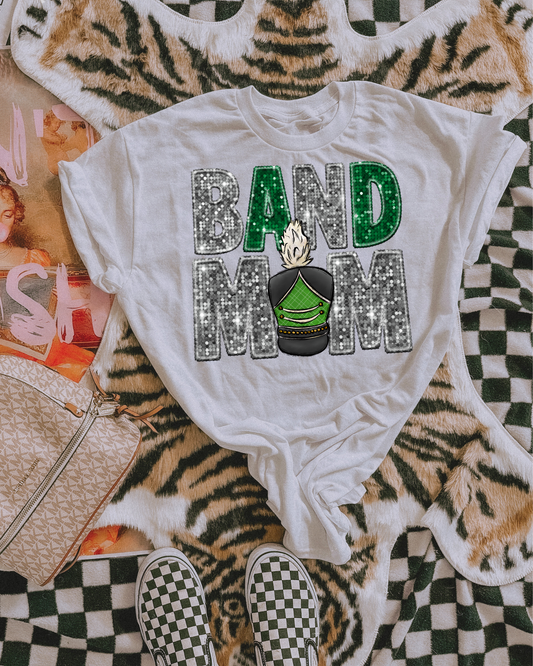 Band Mom Silver And Green Glitter
