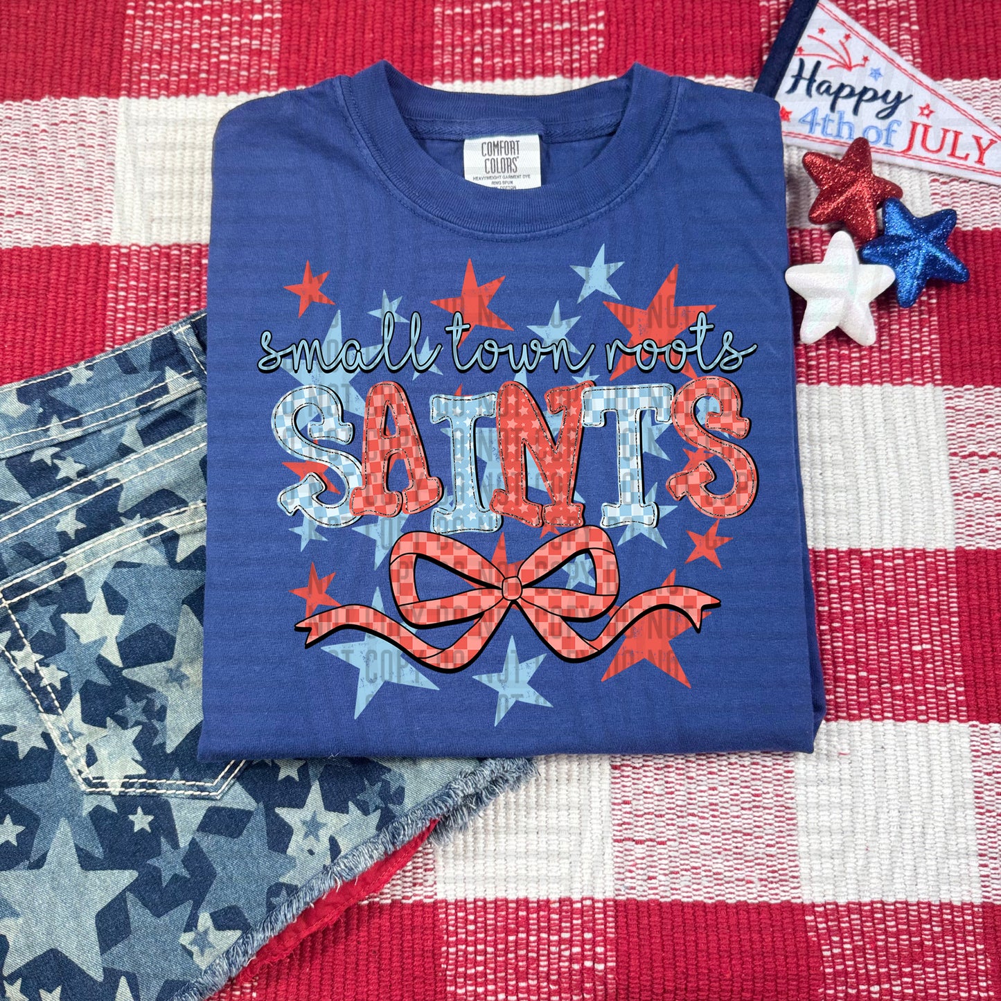 SMALL TOWN ROOTS SAINTS RED WHITE & BLUE