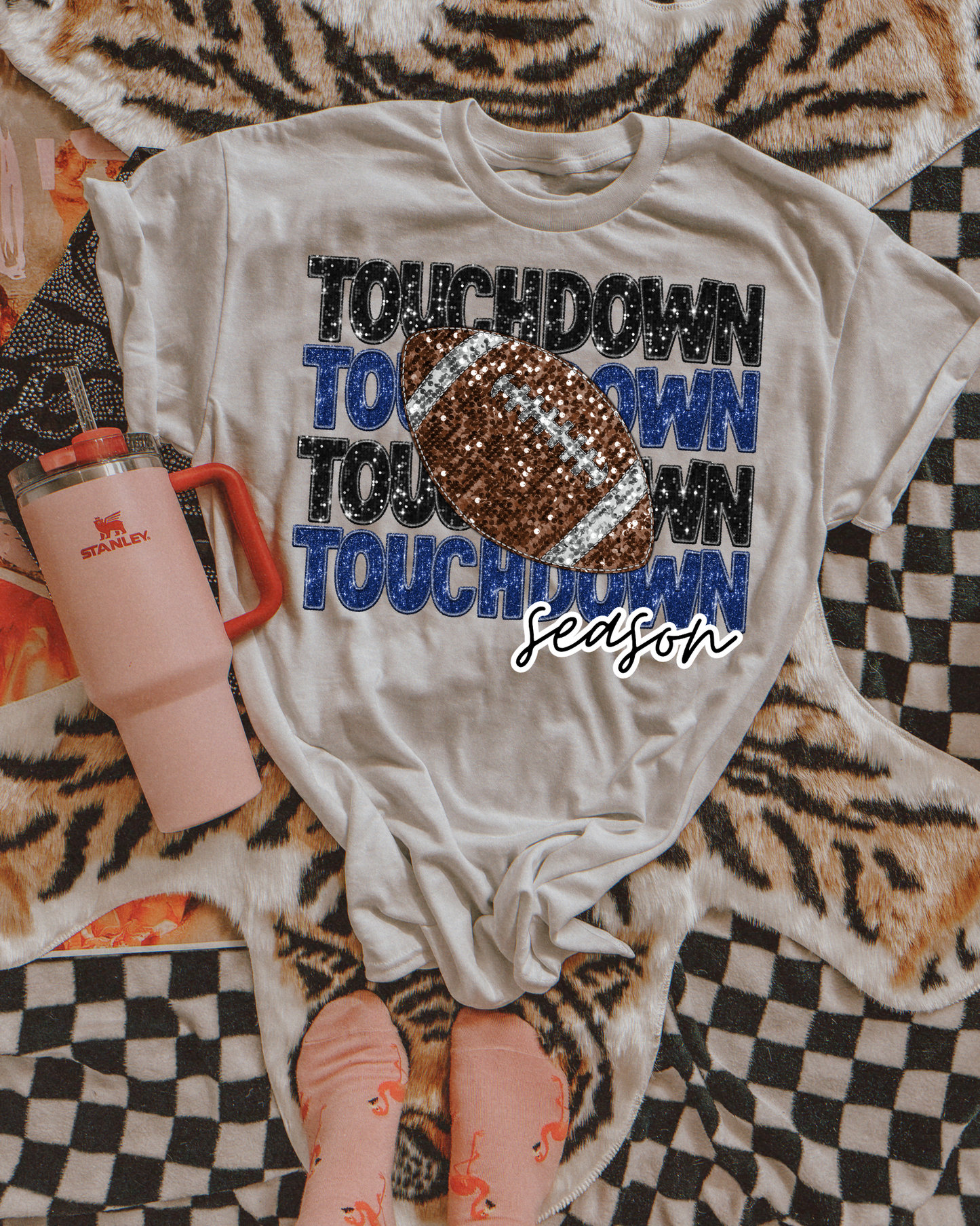 Touchdown Season Black And Blue Glitter