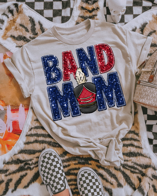 Band Mom Blue And Red Glitter