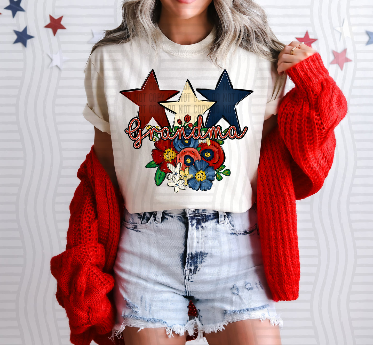 GRANDMA RED WHITE & BLUE STARS FLOWERS