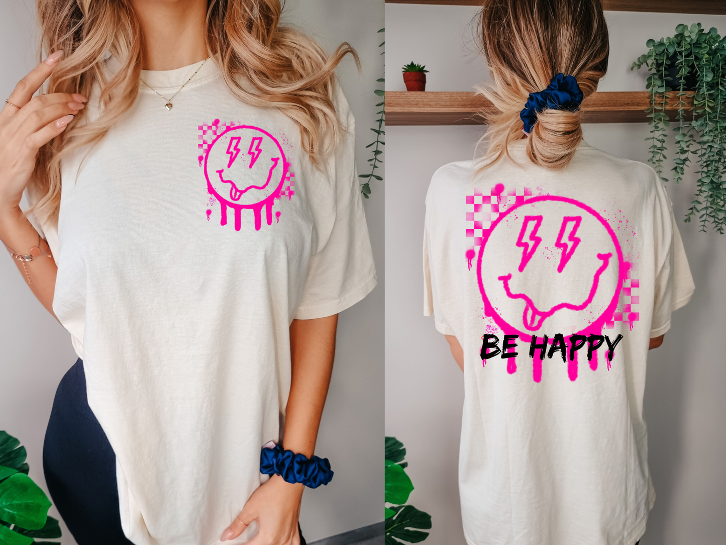 Pink checkered smiley-front