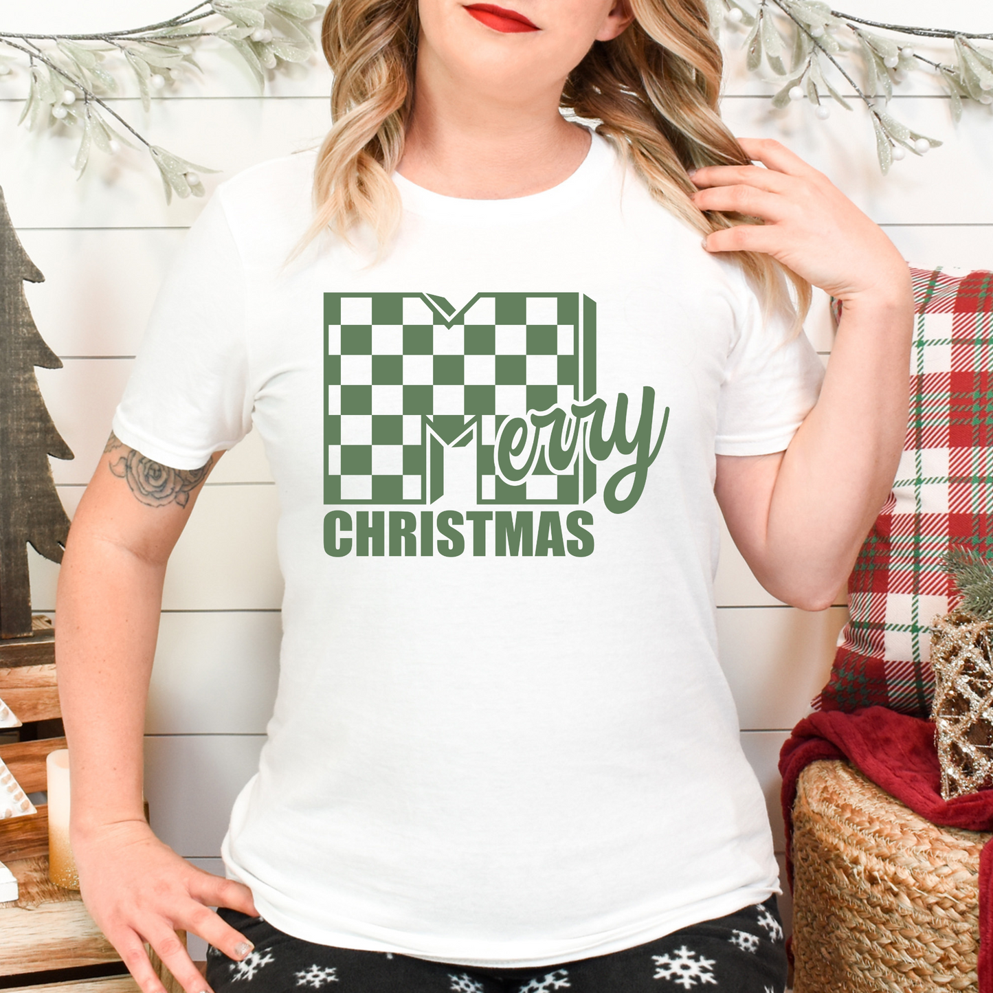Checkered Merry Christmas Green