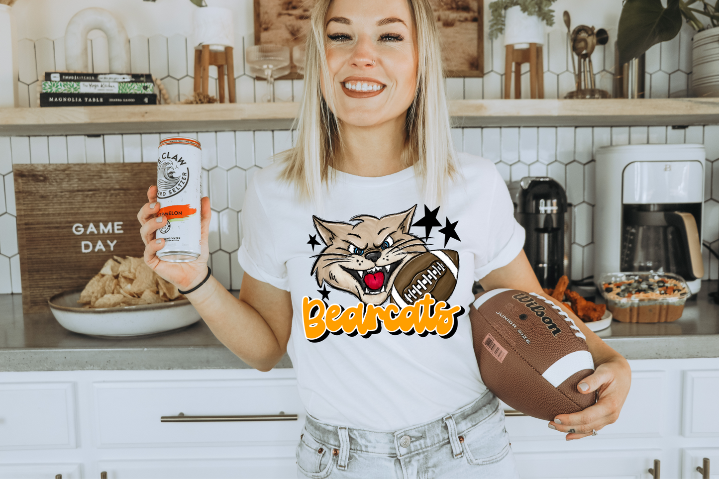Bearcats with mascot- dark yellow letters