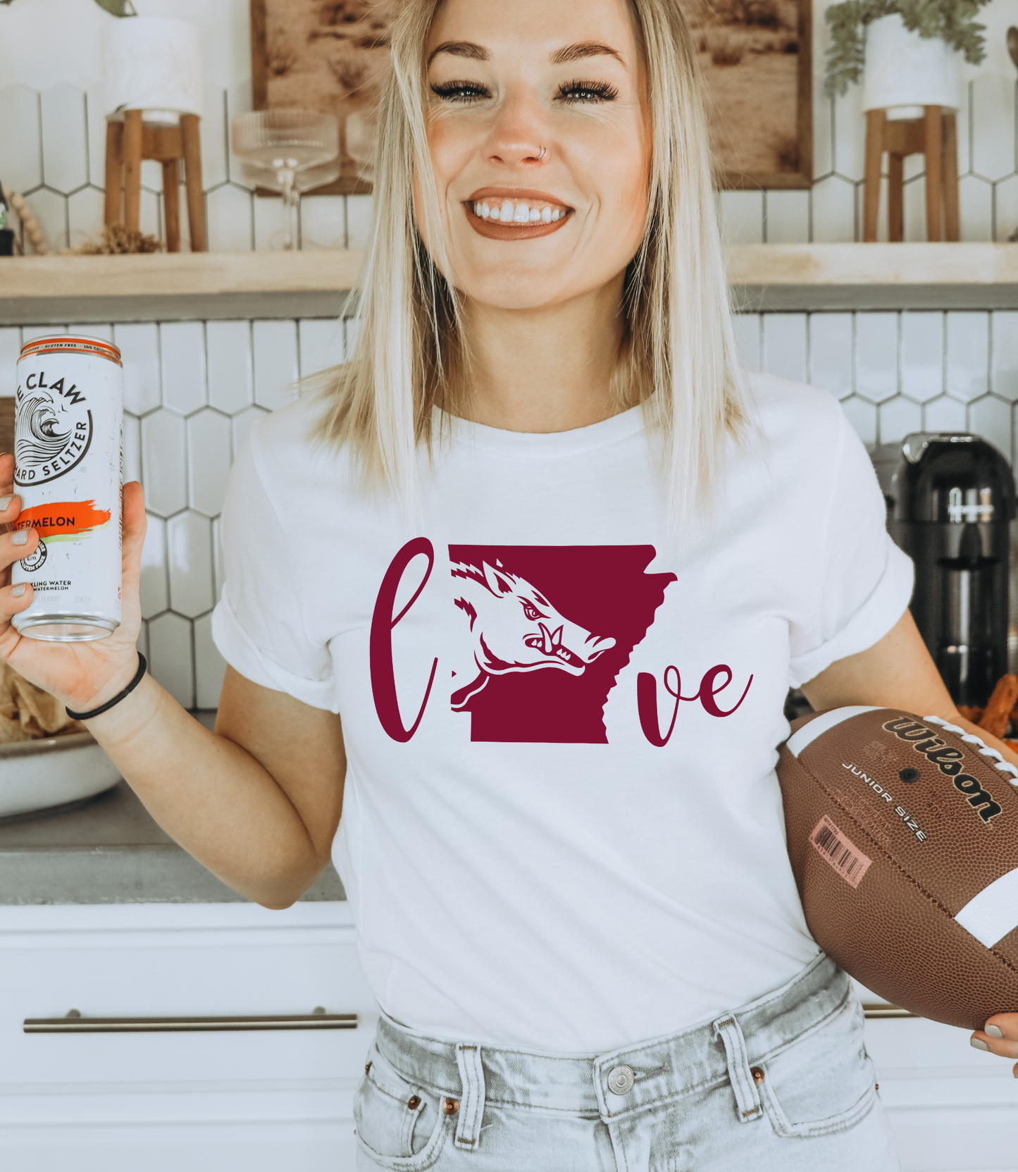 Love with Razorback and state - red letters