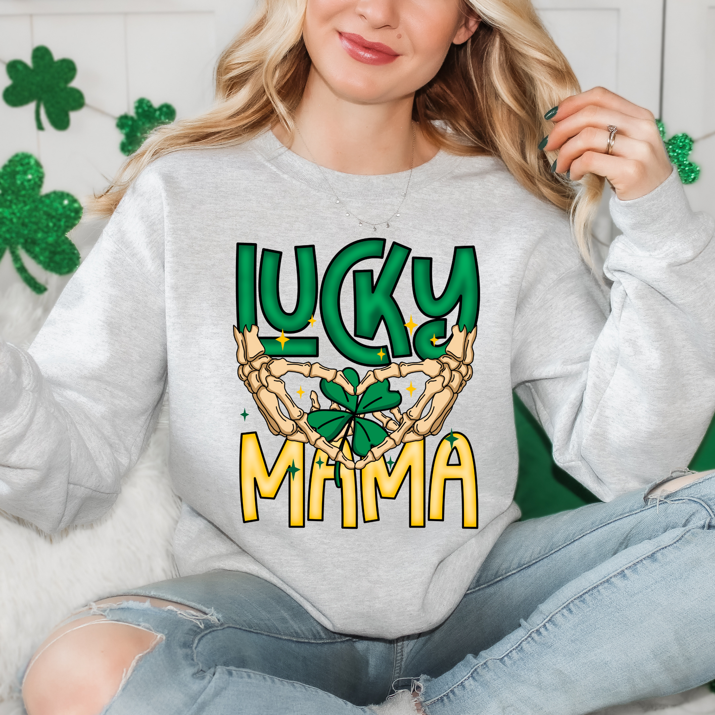 Lucky Mama Skeleton Hands With Clover