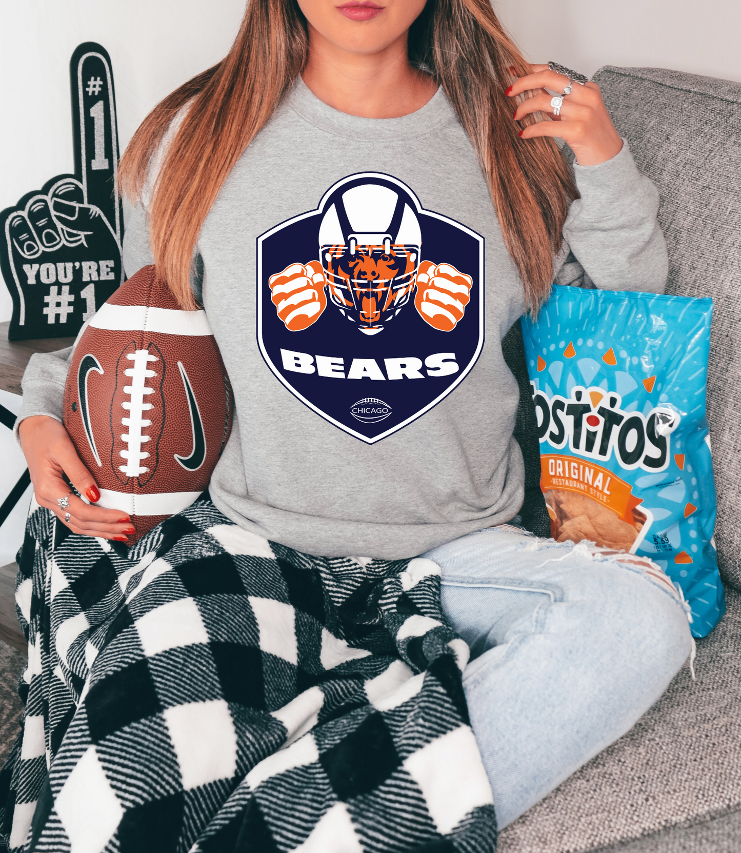 Chicago Bears with player clenching fists