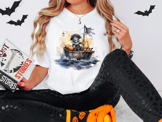 Skeleton sailing on the ocean