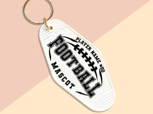 Player name, football, mascot - Motel keychain