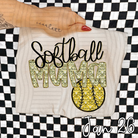 SOFTBALL MAMA LIGHT GOLD FAUX SPARKLE
