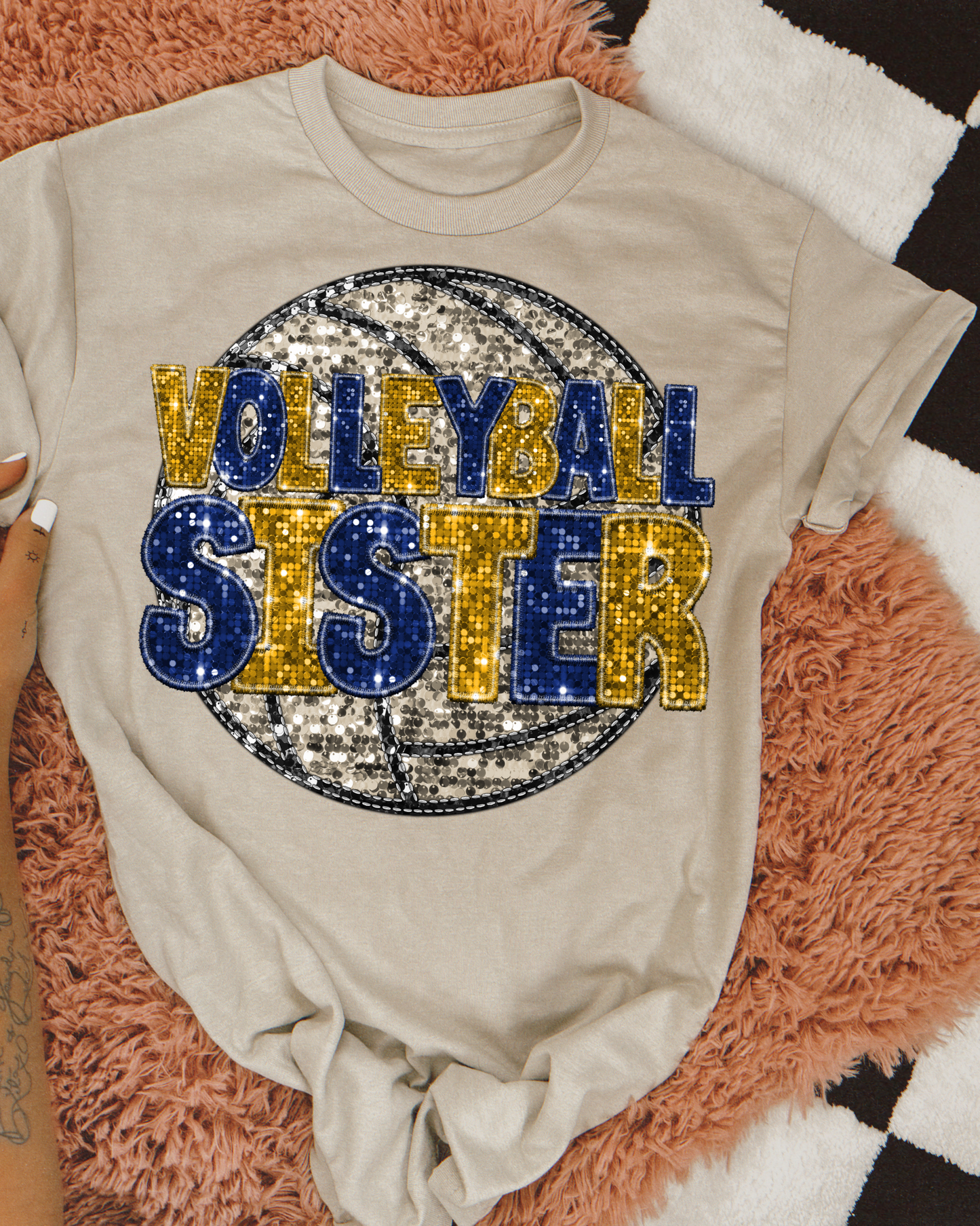 Volleyball Sister Yellow And Blue Glitter