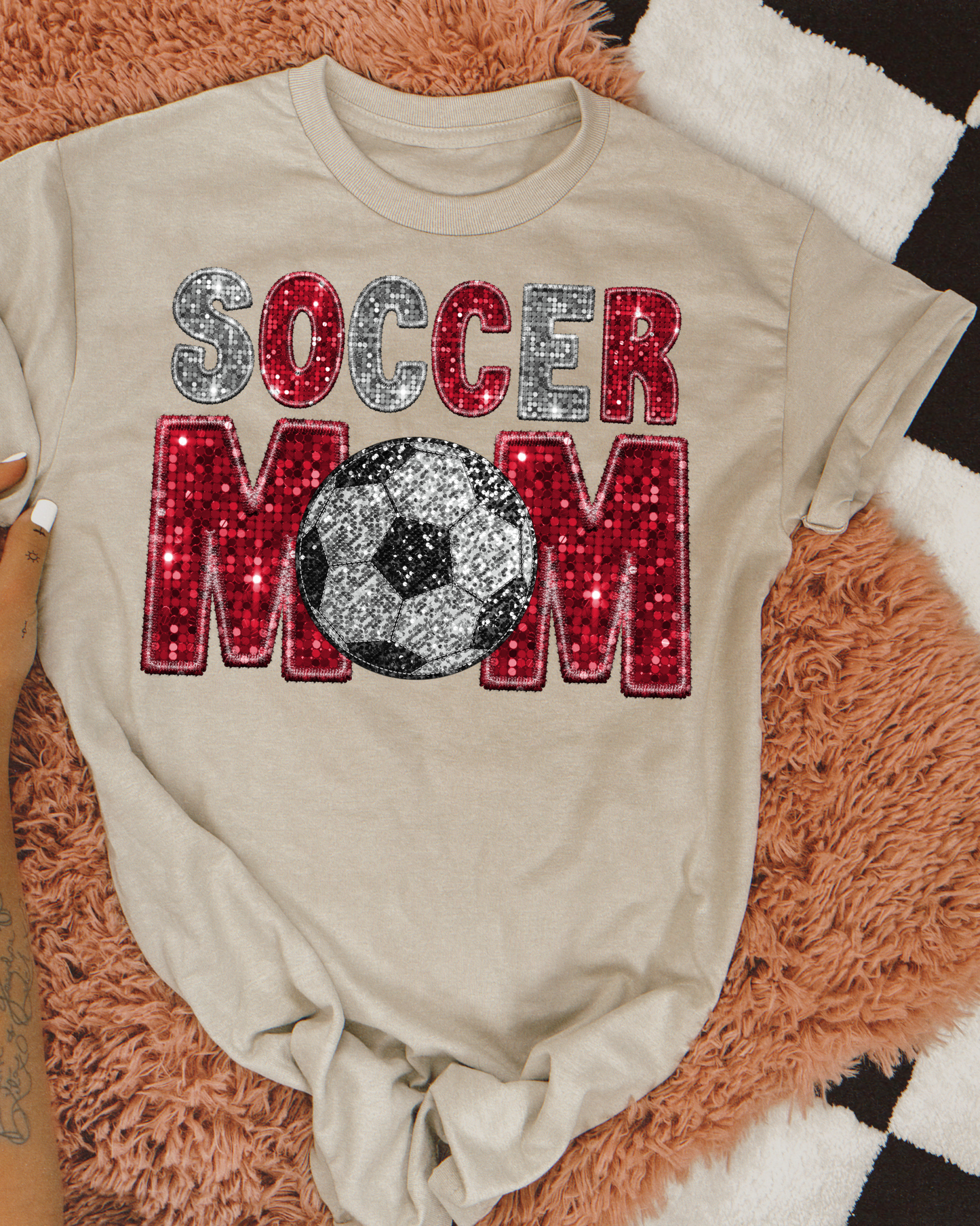 Soccer Mom Silver And Red Glitter