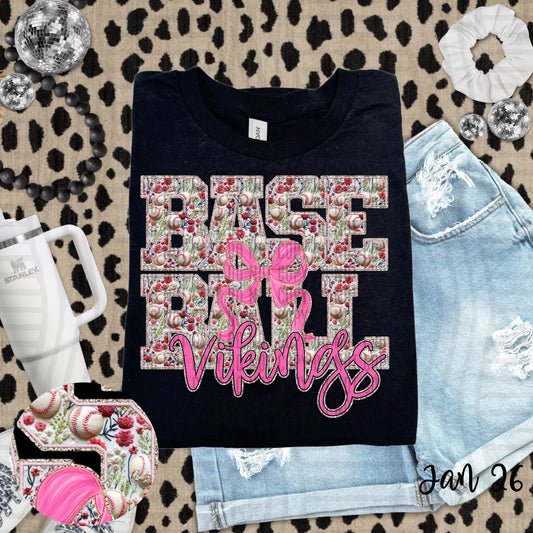 FLORAL VIKINGS BASEBALL PINK BOW