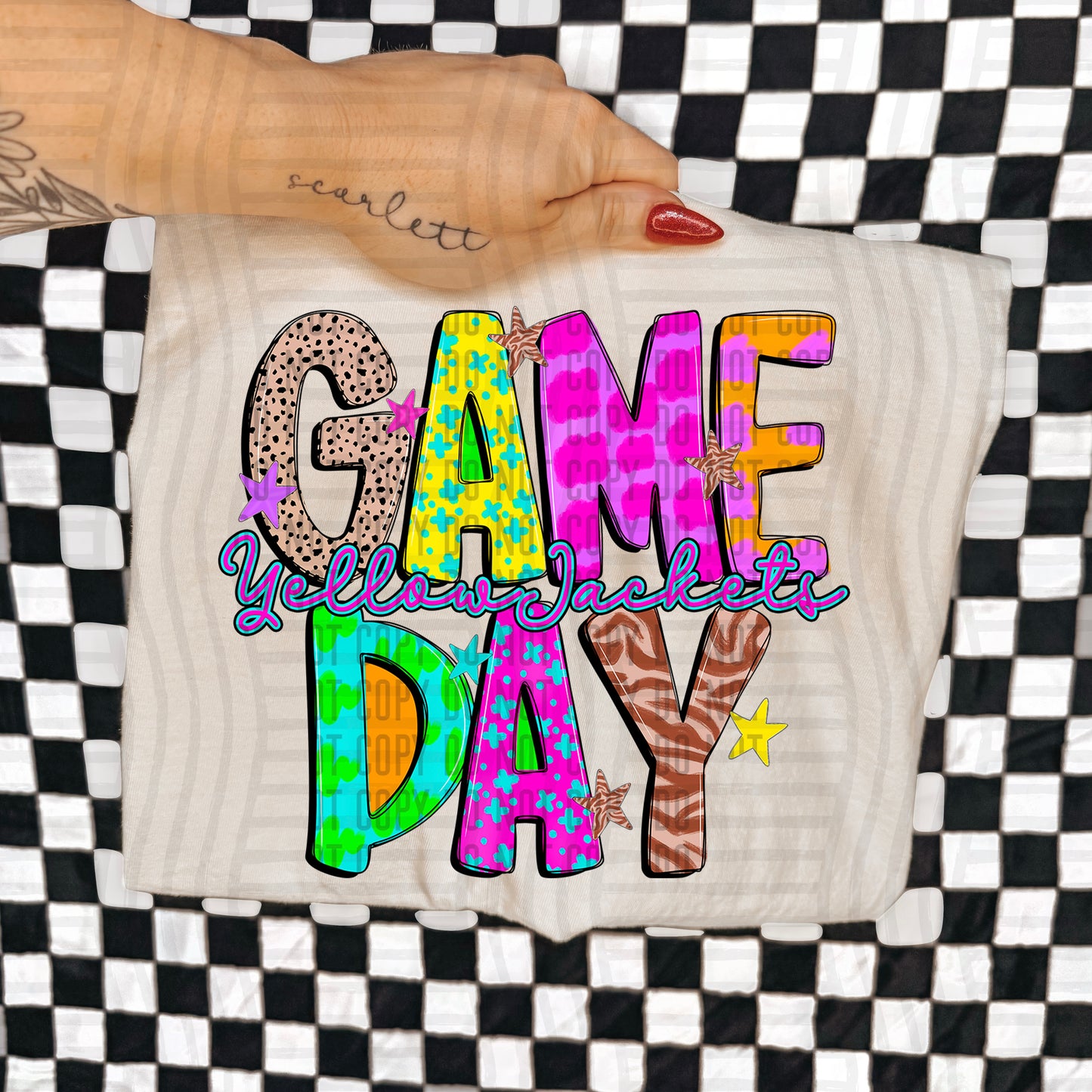 GAME DAY YELLOW JACKETS COLORFUL CHEETAH ZEBRA STARS