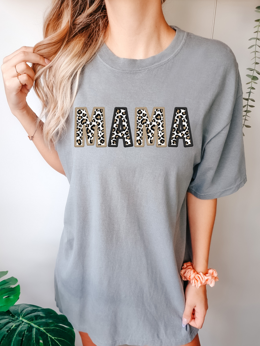 Mama - gold/black out line with cheetah print