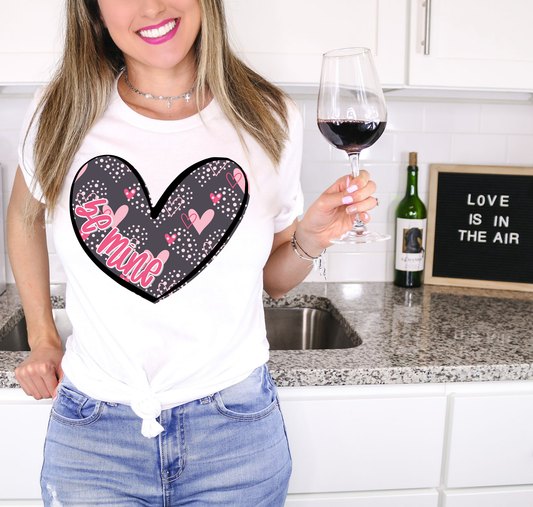Be Mine Grey Heart With Pink And White Hearts