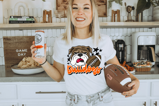 Bulldogs with mascot- orange letters