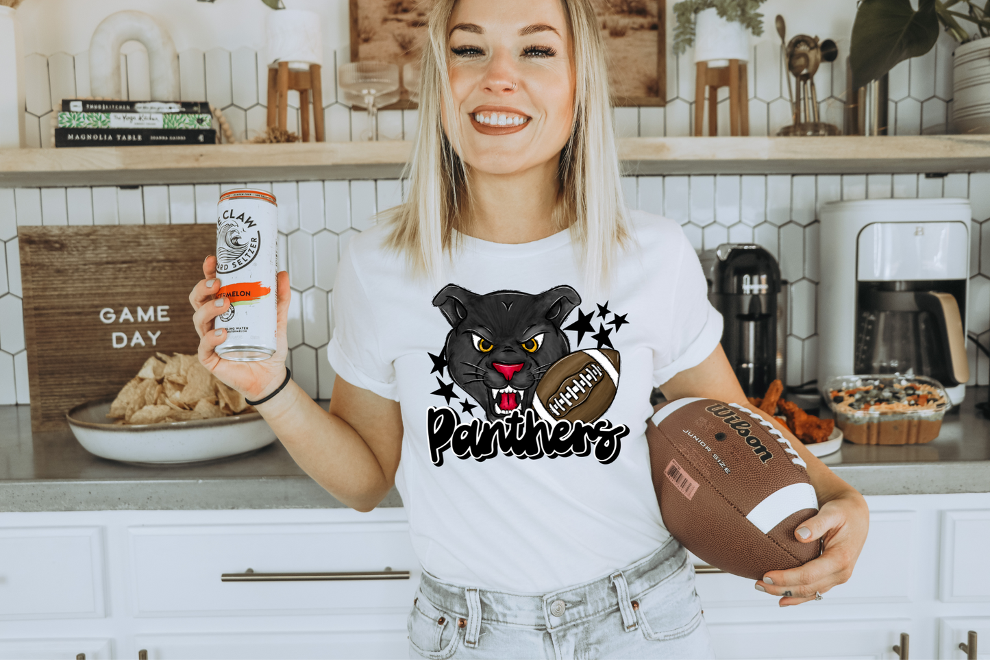 Panthers with mascot- black letters