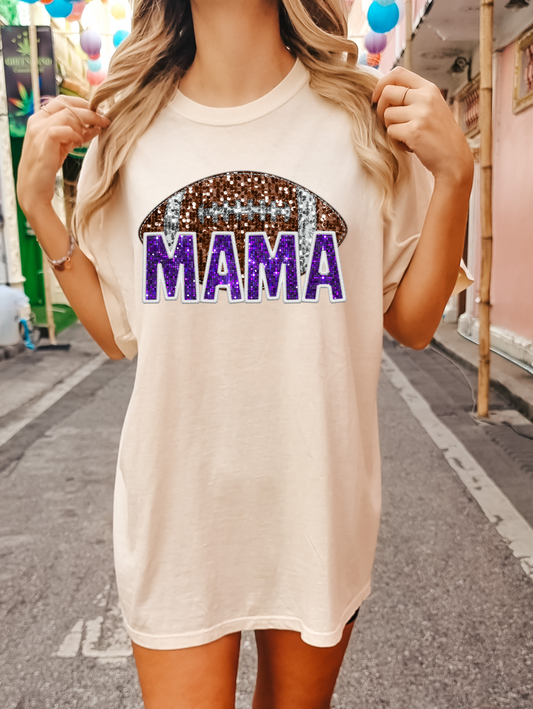 Mama with football - faux sequin and purple