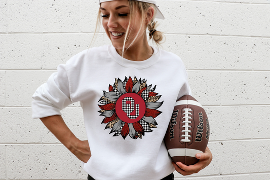 OU (checkered)- red grey and cheetah print flower