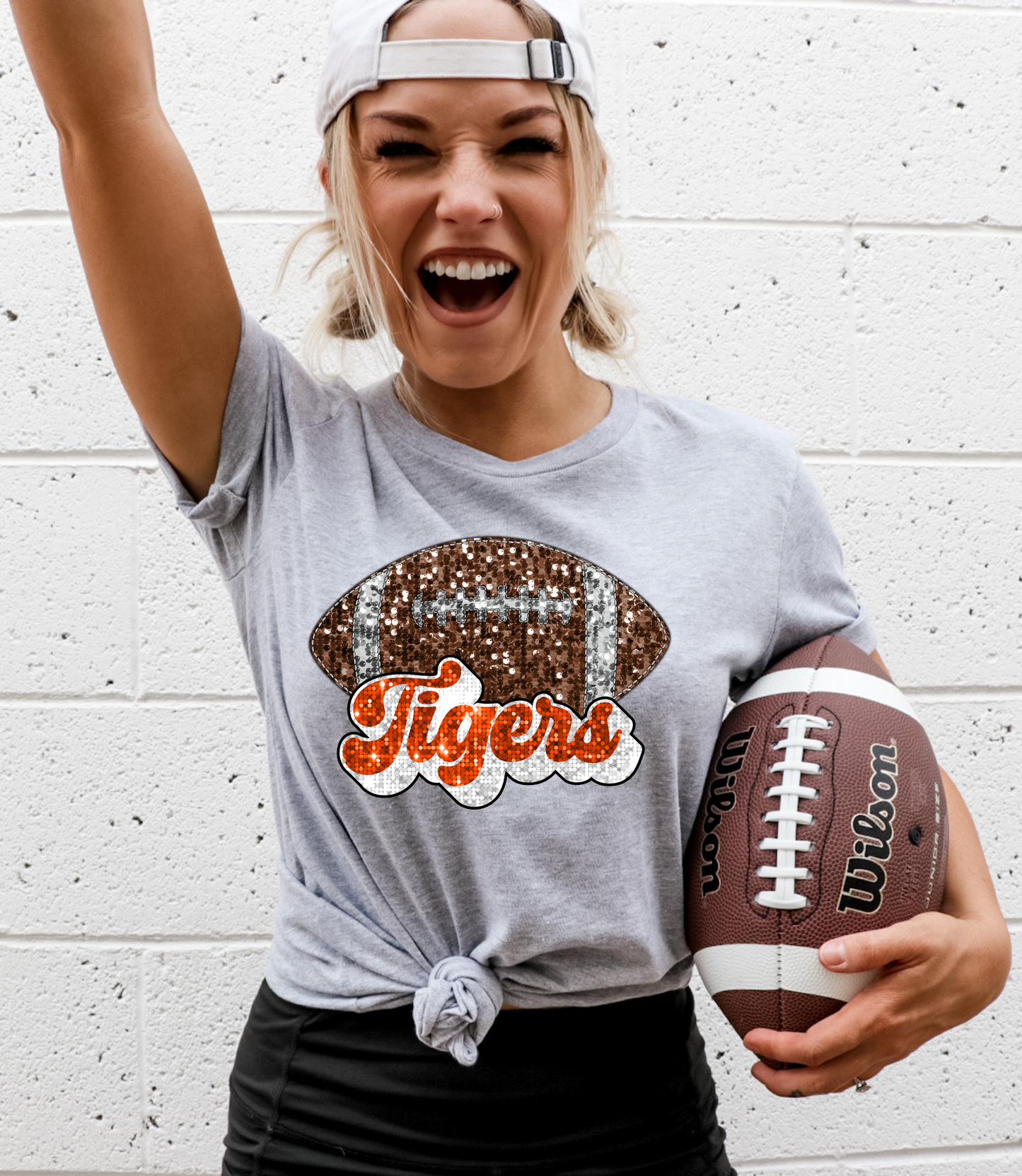 Tigers, sequin - football orange & white