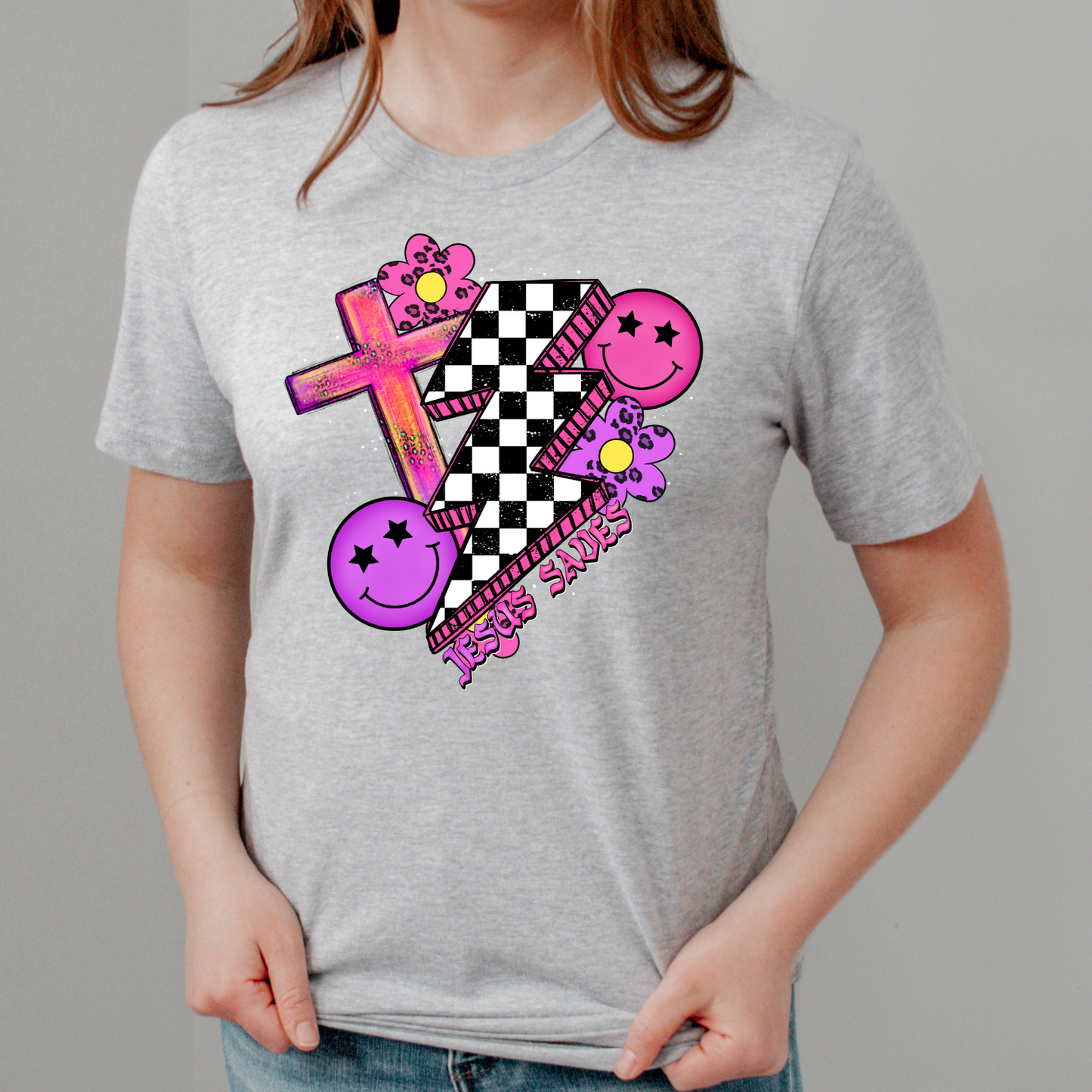 Jesus Saves Checkered Lightning Bolt- DTF Transfer