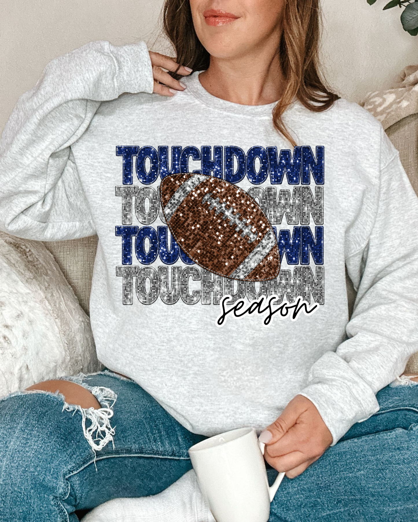 Touchdown Season Royal Blue And Silver Glitter